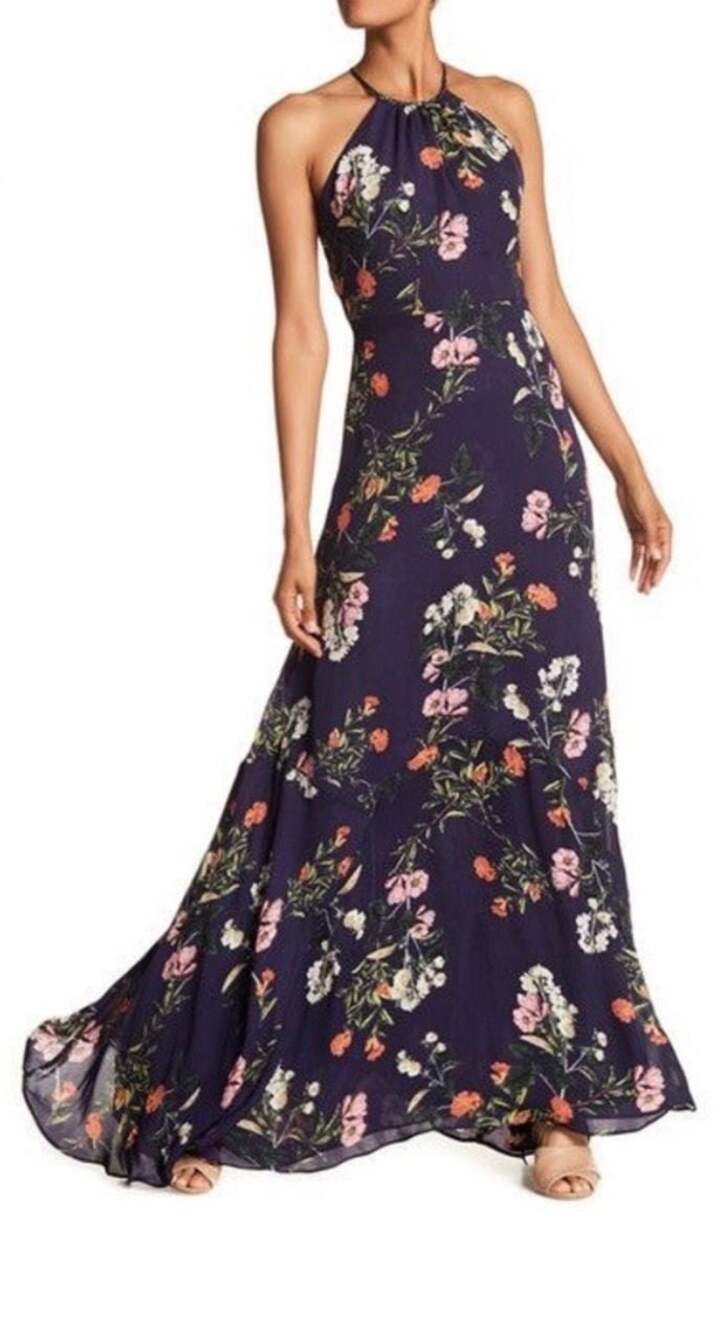 Parker NY Floral Halter Neck Maxi Dress Size S